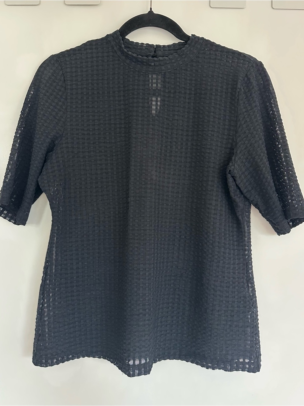Anthropologie Maeve Sheer Black Grid Print Top - Size M - like new